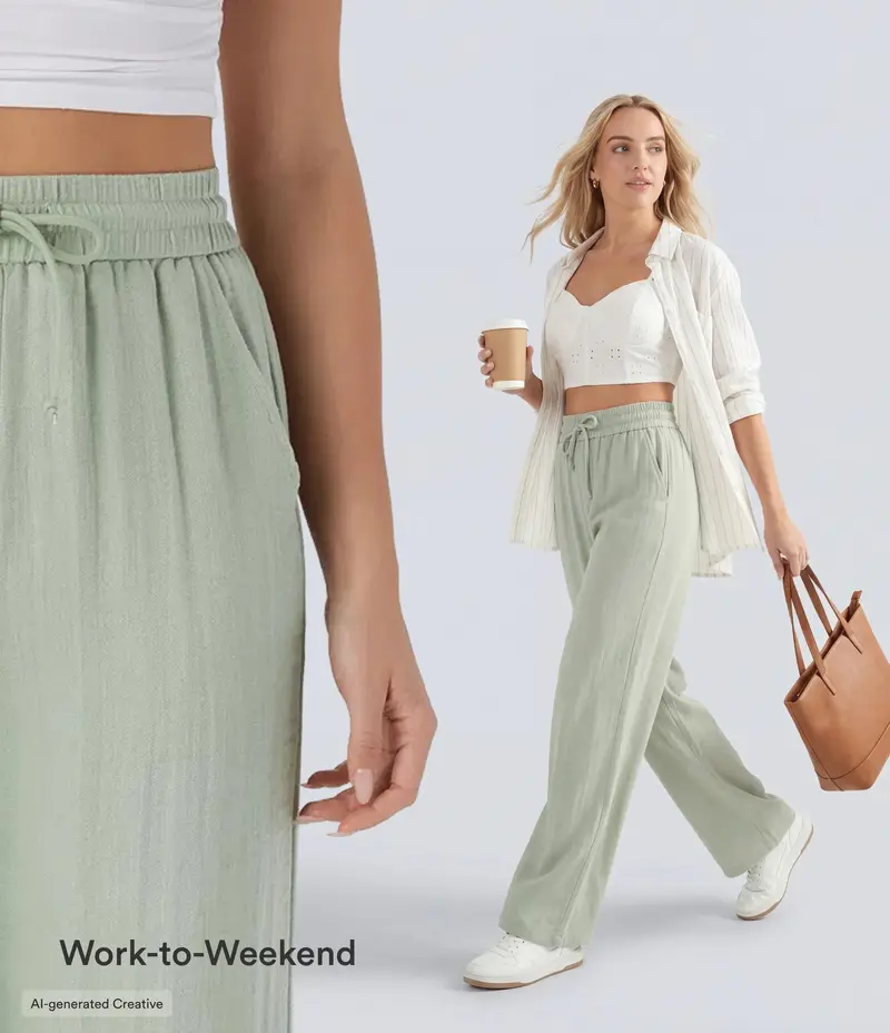 High-waisted drawstring casual linen pants