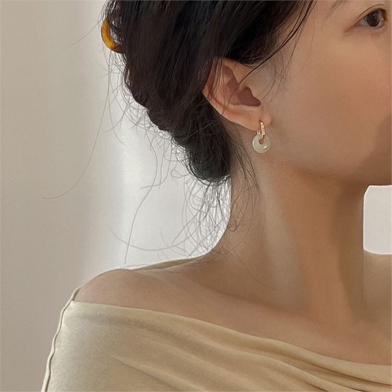 「Peace Circle」Natural Hetian Jade Earrings