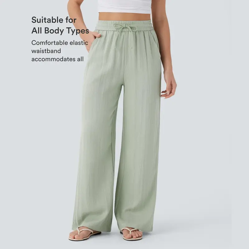 High-waisted drawstring casual linen pants