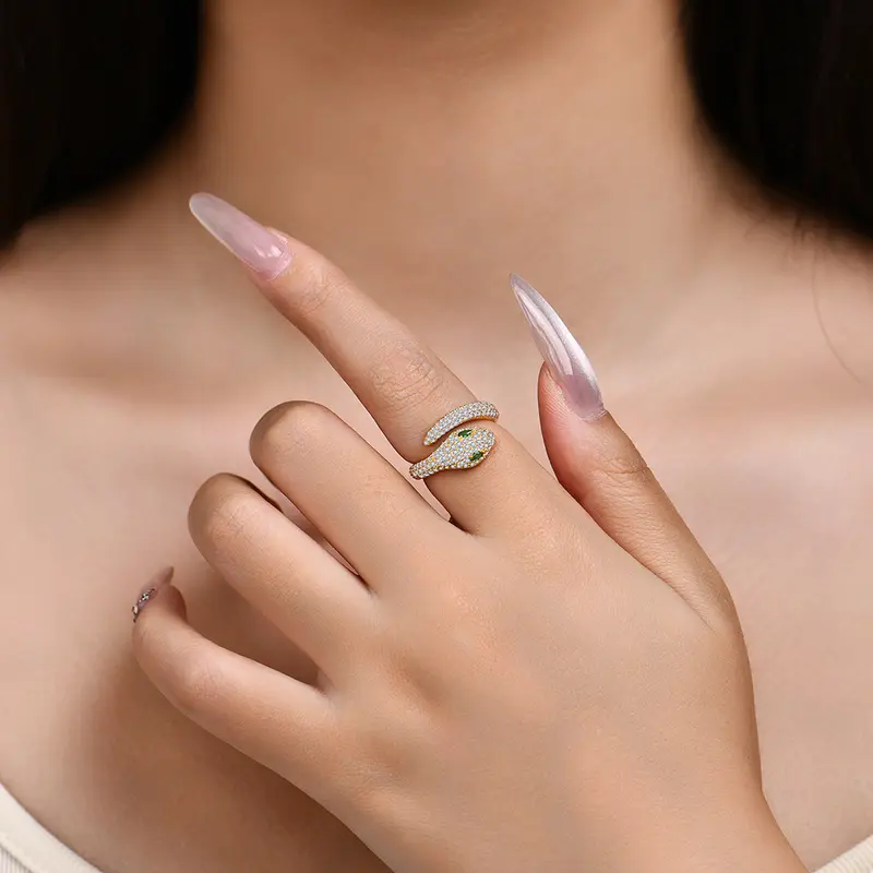 Moissanite and Emerald Snake-Shaped Ring