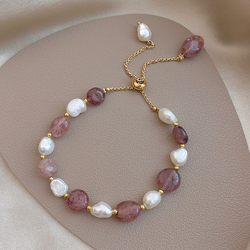 Strawberry Quartz & Freshwater Pearl Bracelet