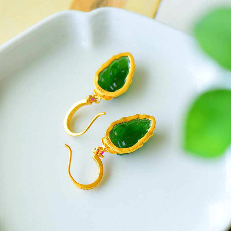 Green leaves • Emerald Jade Stone earrings