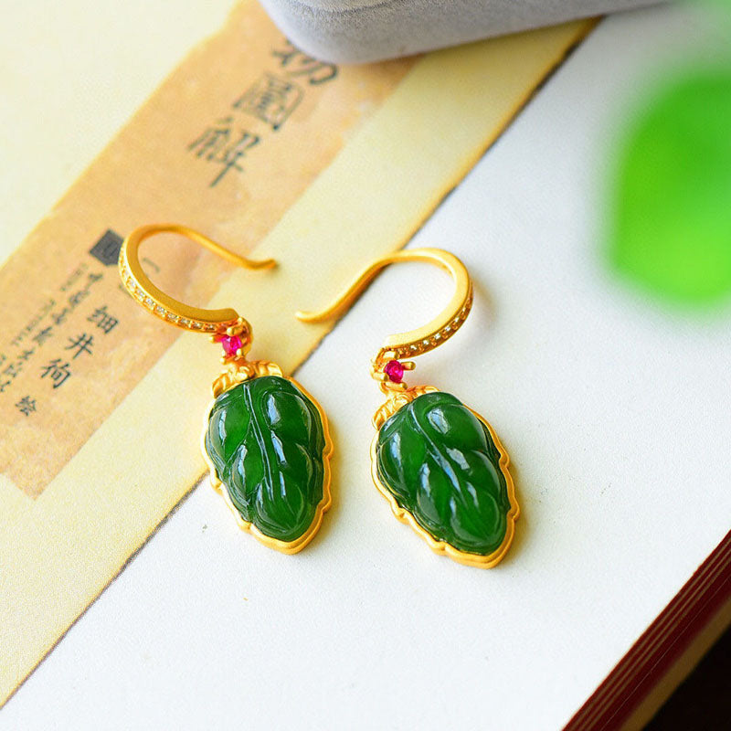Green leaves • Emerald Jade Stone earrings