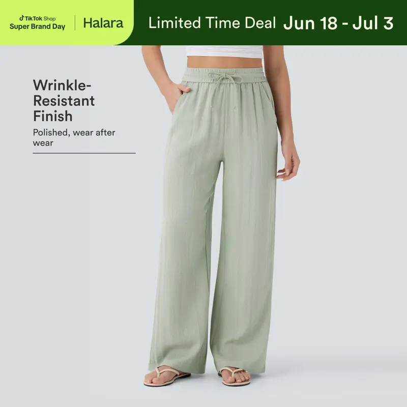 High-waisted drawstring casual linen pants