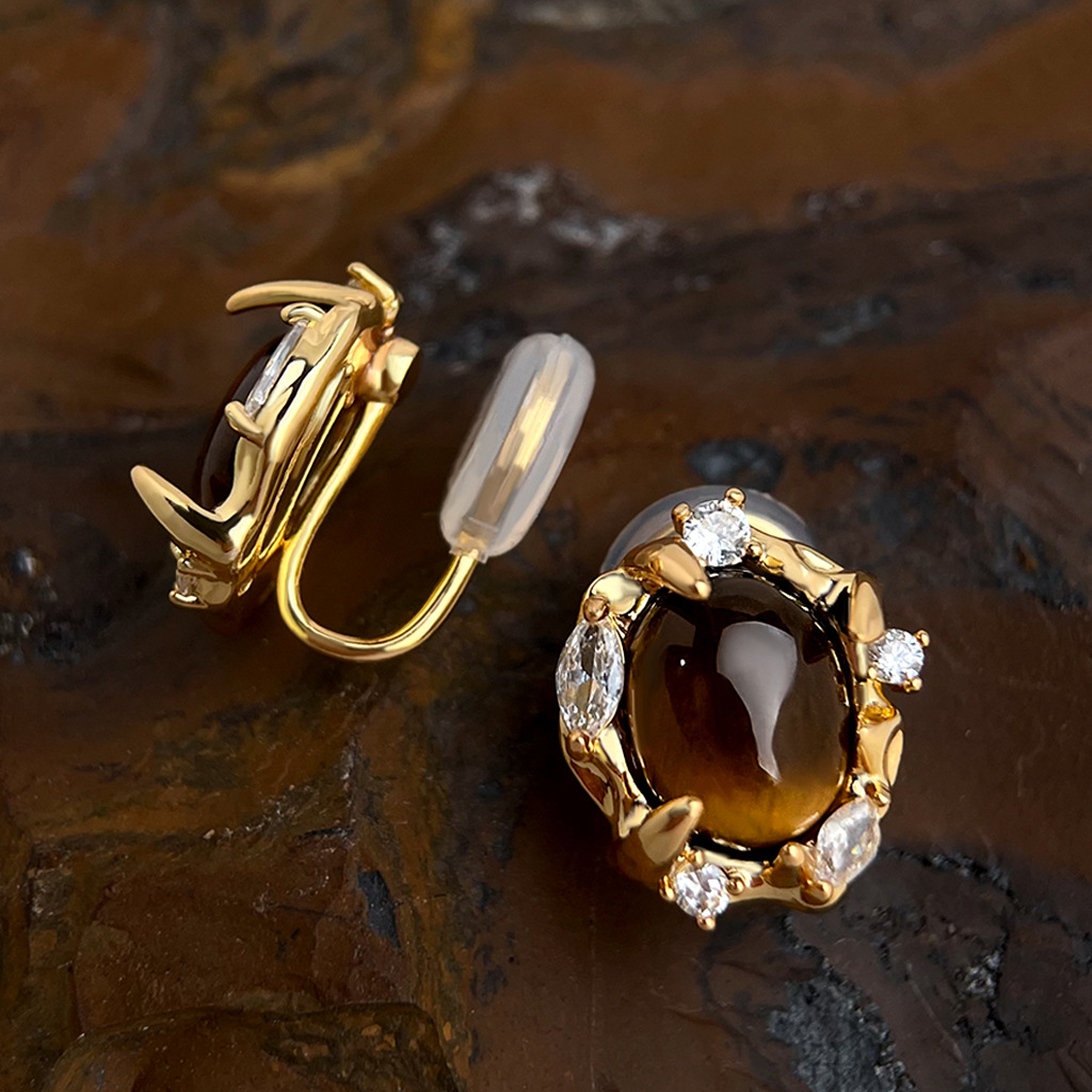 「Solar Vision」Natural Tiger's Eye Gold Plated Earrings