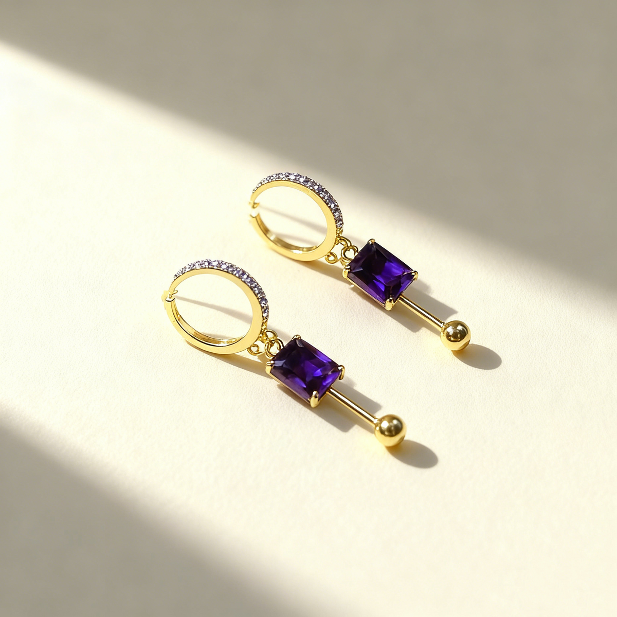 Amethyst Double-Layer Earrings