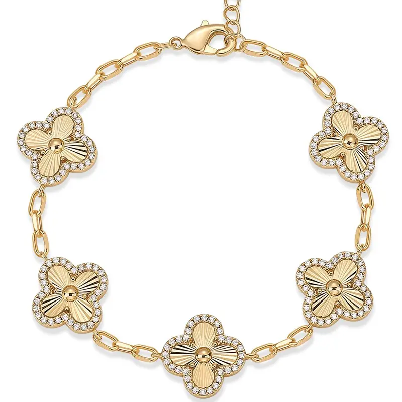 Lucky Four-Leaf Clover 14K Gold-Plated Bracelet