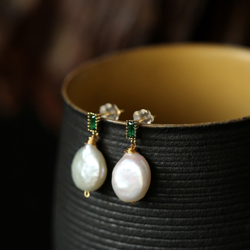 Natural Flat Freshwater Pearl Earrings