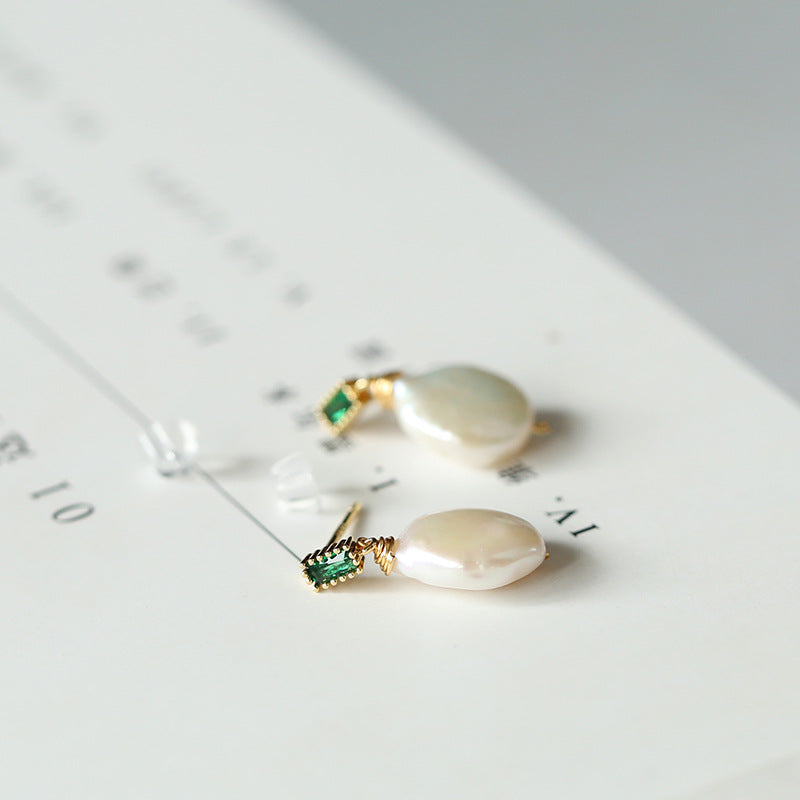 Natural Flat Freshwater Pearl Earrings