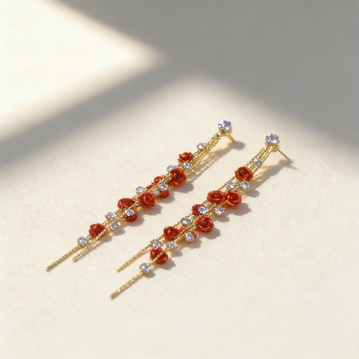 Rose Cluster Tassel Earrings