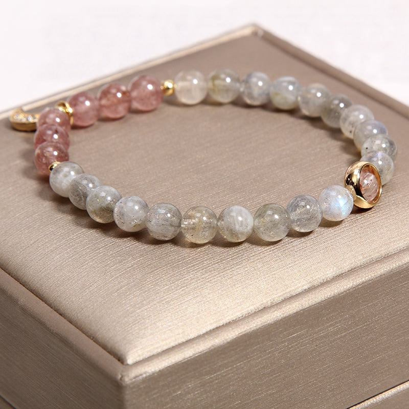 Moon ? Strawberry Crystal Grey Moonstone Bracelet