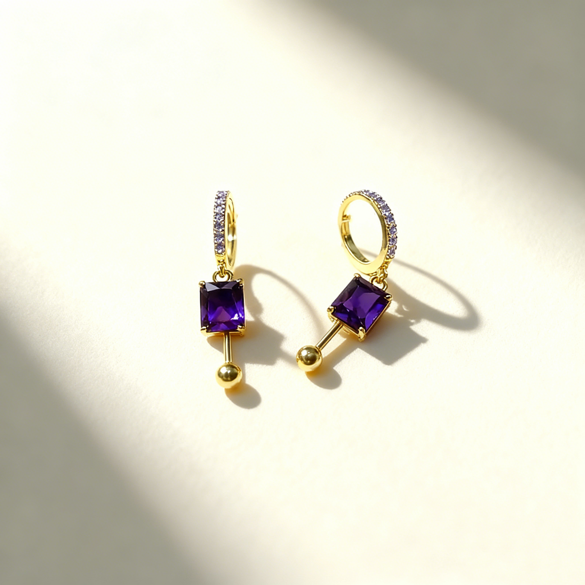 Amethyst Double-Layer Earrings