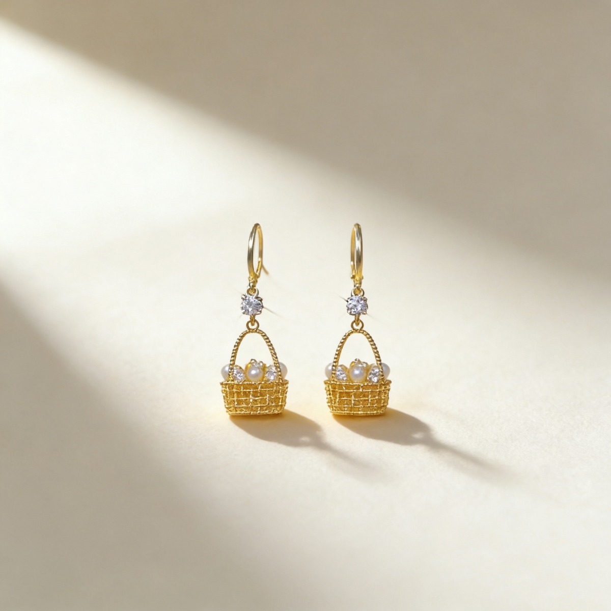 Pearl & Diamond Flower Basket Earrings