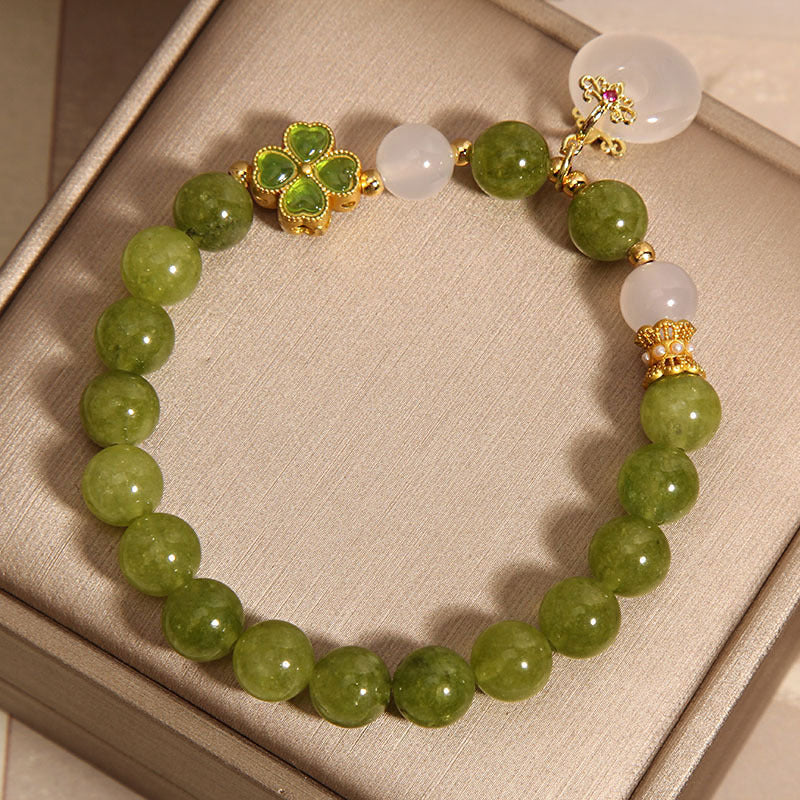 Green four-leaf clover Natural Emerald Jade Stone bracelet