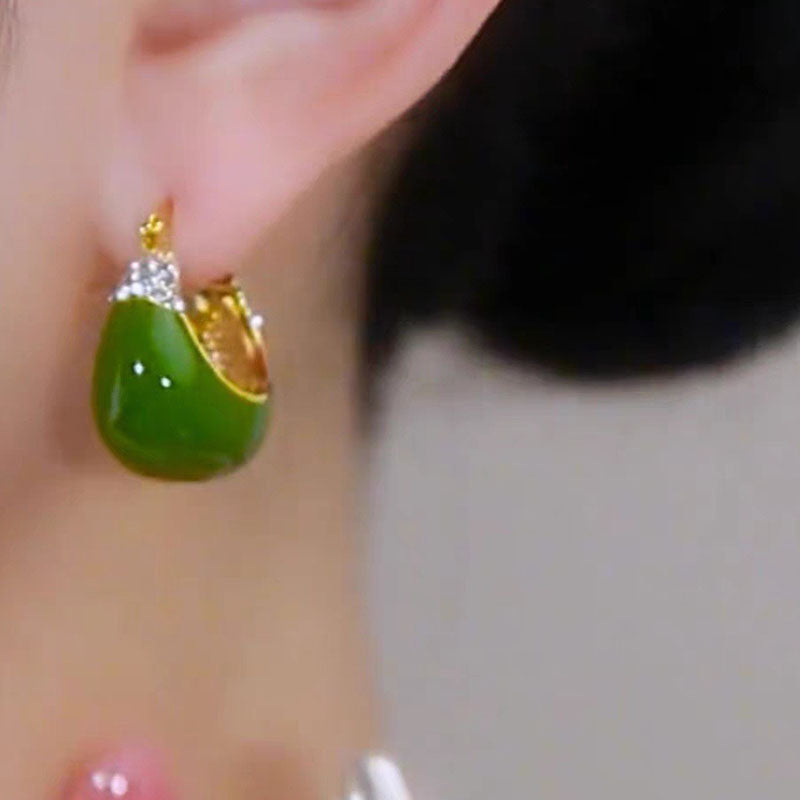 Avocado Basket Natural Emerald Jade Stone Earrings