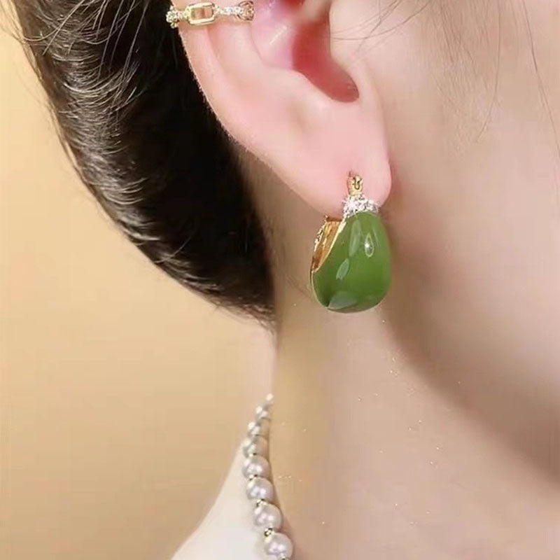Avocado Basket Natural Emerald Jade Stone Earrings