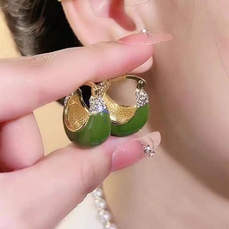 Avocado Basket Natural Emerald Jade Stone Earrings