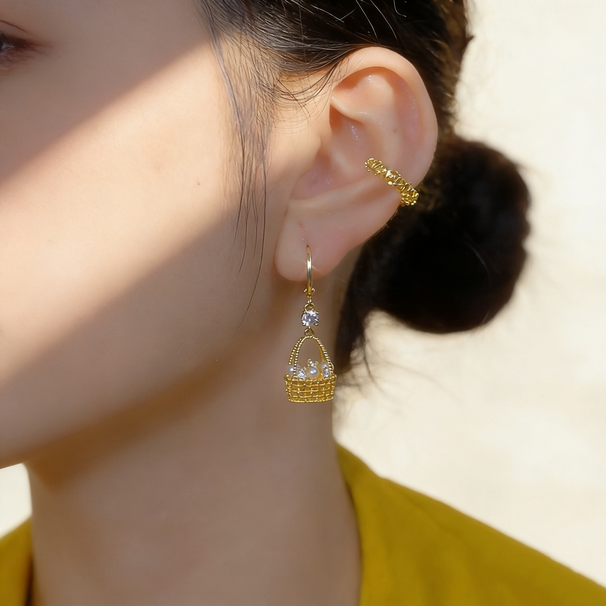 Pearl & Diamond Flower Basket Earrings