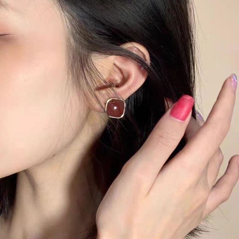 Square natural agate earrings