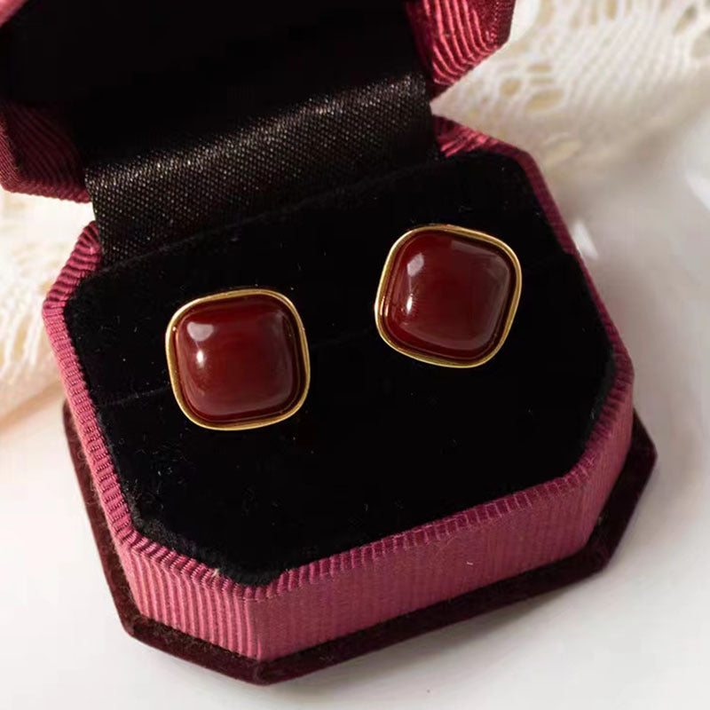 Square natural agate earrings