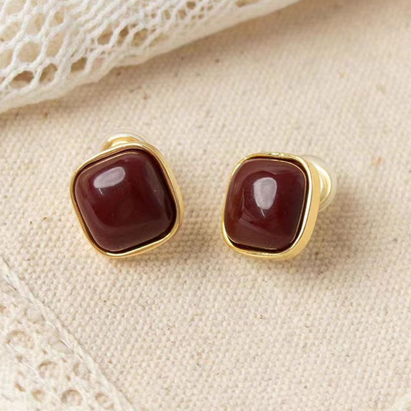 Square natural agate earrings