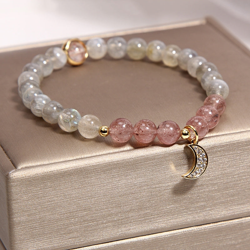 Moon ? Strawberry Crystal Grey Moonstone Bracelet