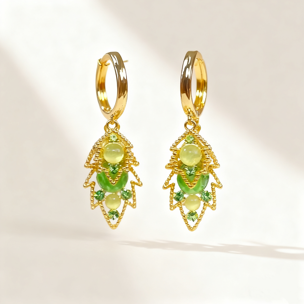 Double Layer Natural Green Crystal Earrings