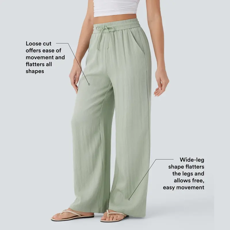 High-waisted drawstring casual linen pants
