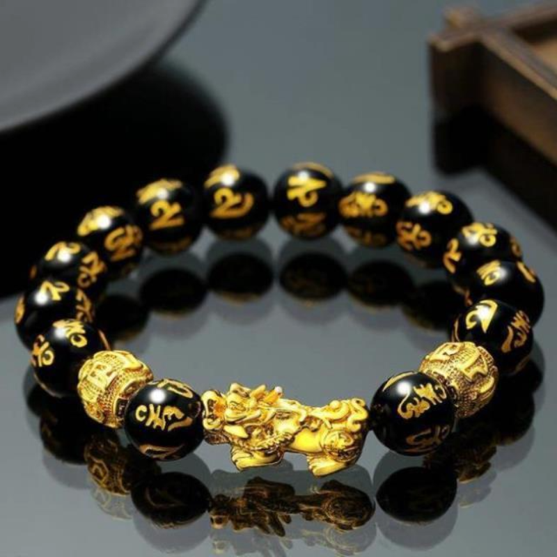 Six Word Proverbs ? Obsidian PiYao Bracelet