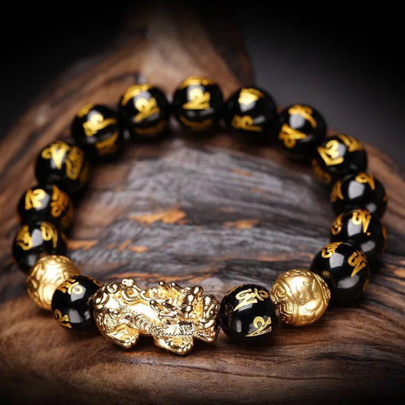 Six Word Proverbs ? Obsidian PiYao Bracelet