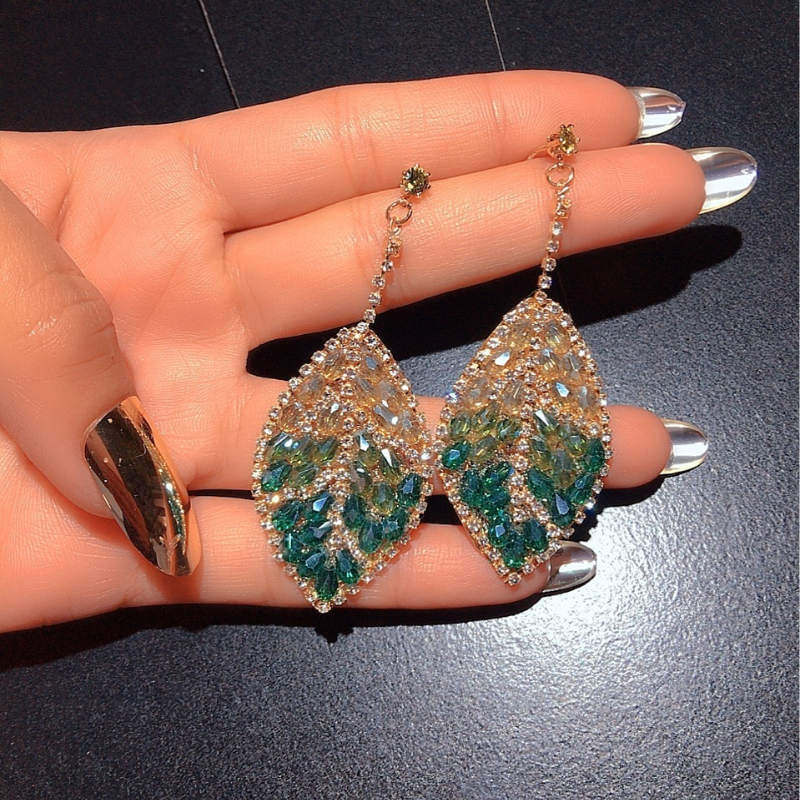 Crystal leaf earrings