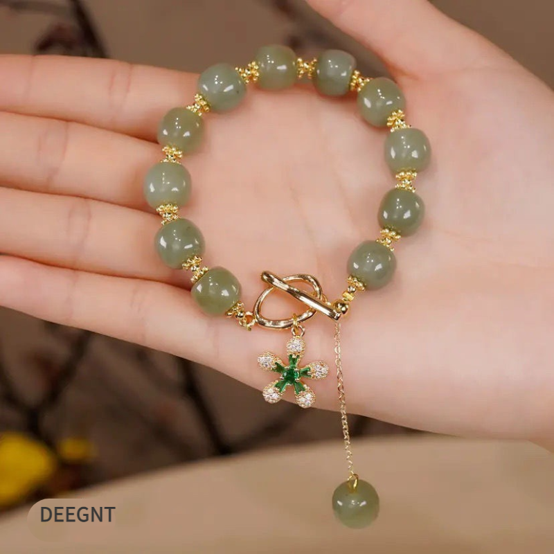 Sun flowers ? Emerald Jade Stone & Agate Bracelet