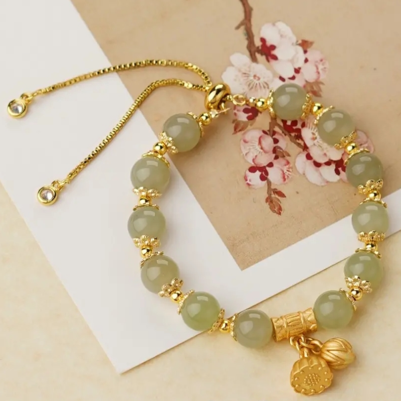 Lucky Lotus • Emerald Jade stone bracelet