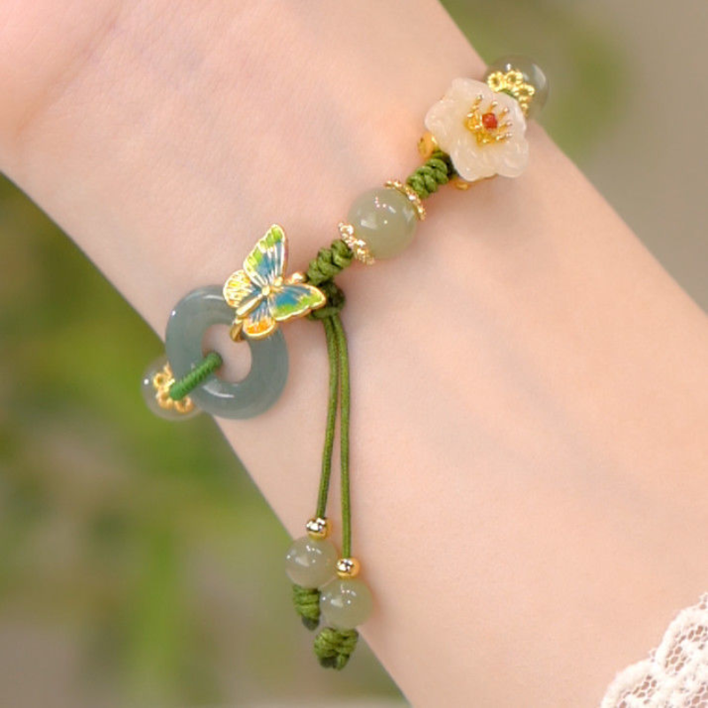 Protection • Butterfly Natural Emerald Jade stone bracelet