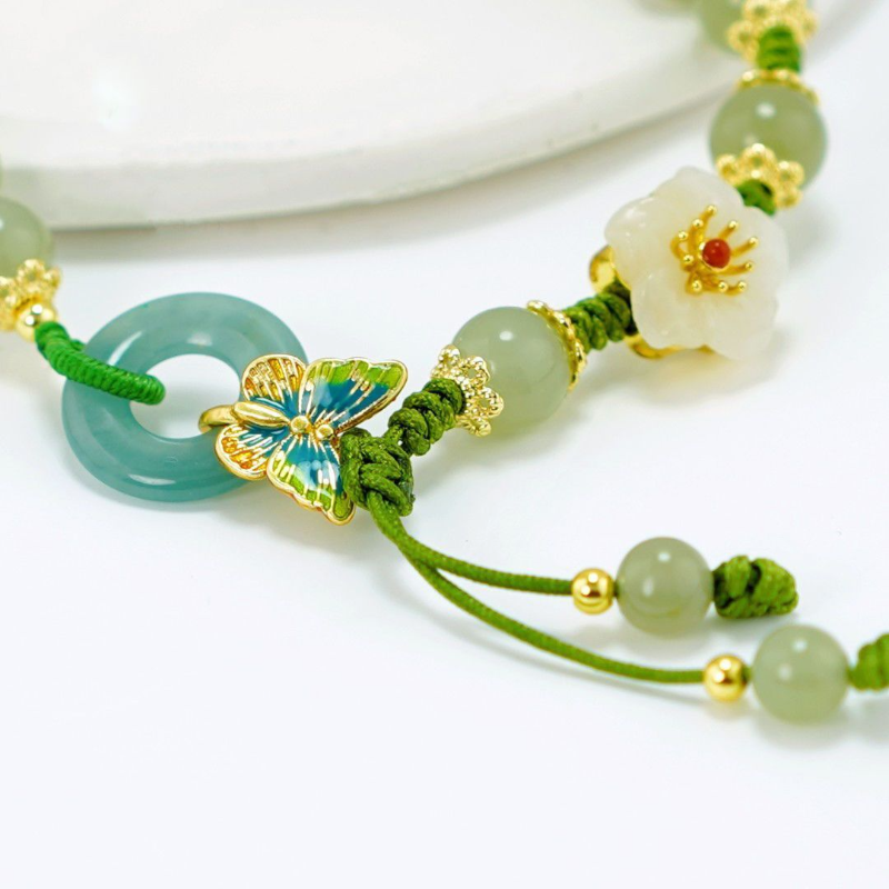 Protection • Butterfly Natural Emerald Jade stone bracelet