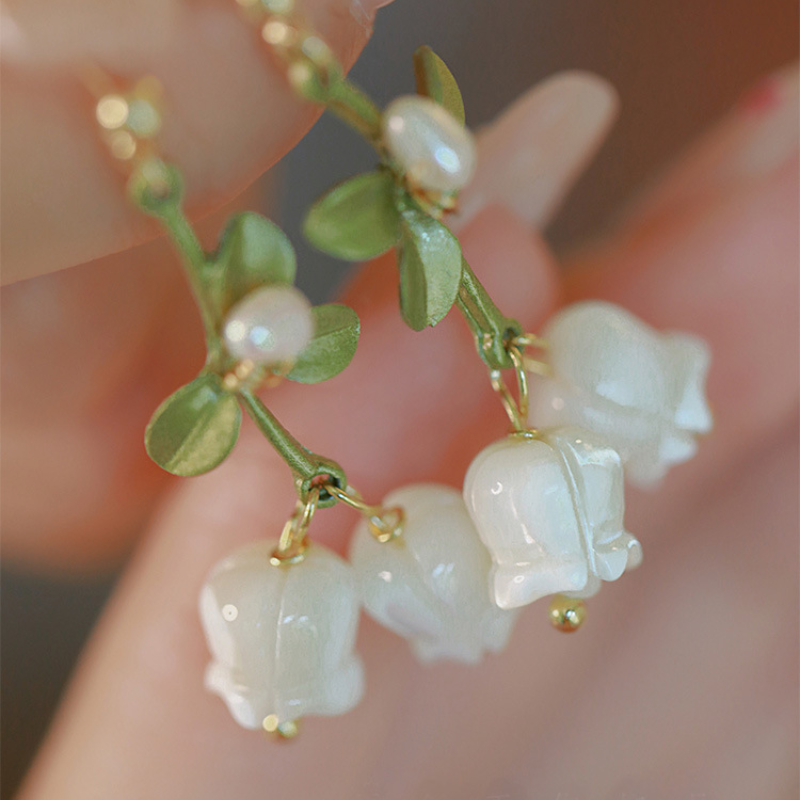 Lily of the Valley • Emerald Jade stone Earrings