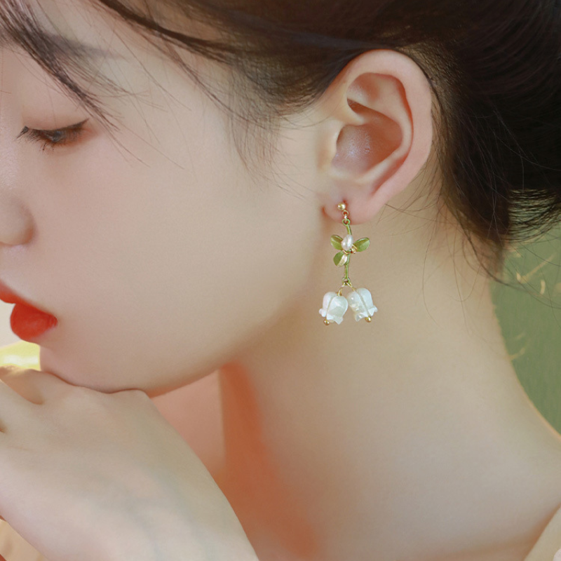 Lily of the Valley • Emerald Jade stone Earrings