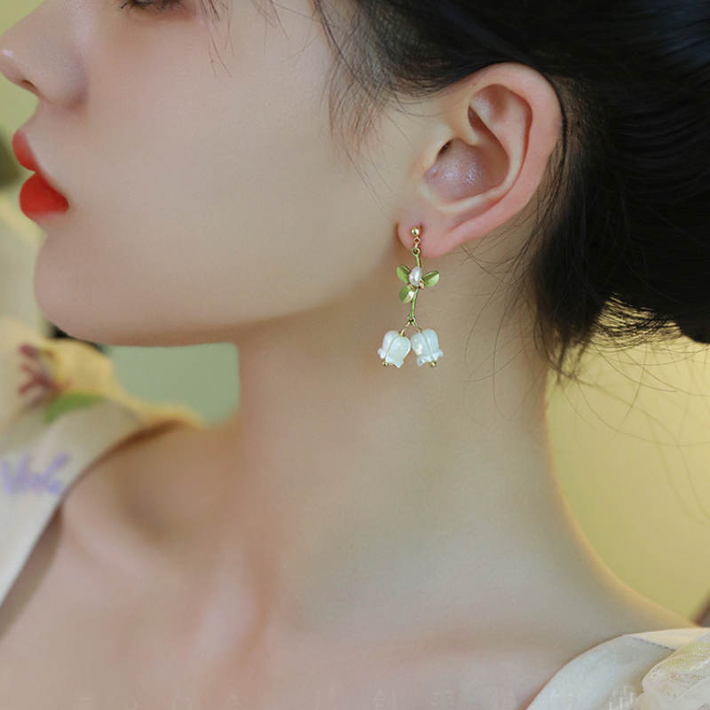 Lily of the Valley • Emerald Jade stone Earrings