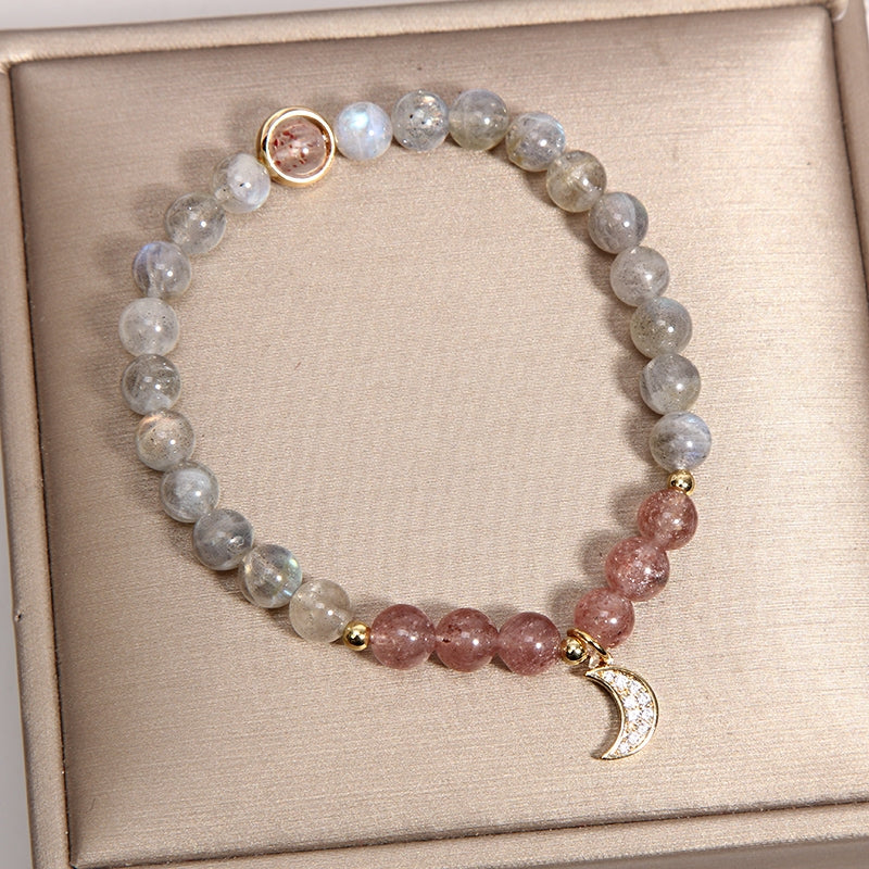 Moon ? Strawberry Crystal Grey Moonstone Bracelet