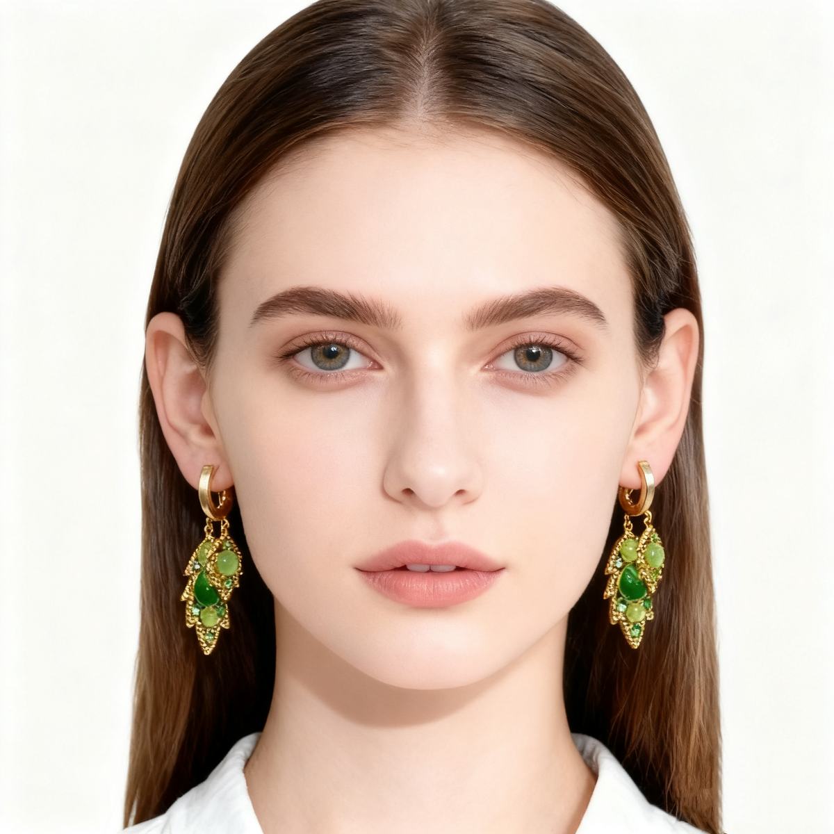 Double Layer Natural Green Crystal Earrings