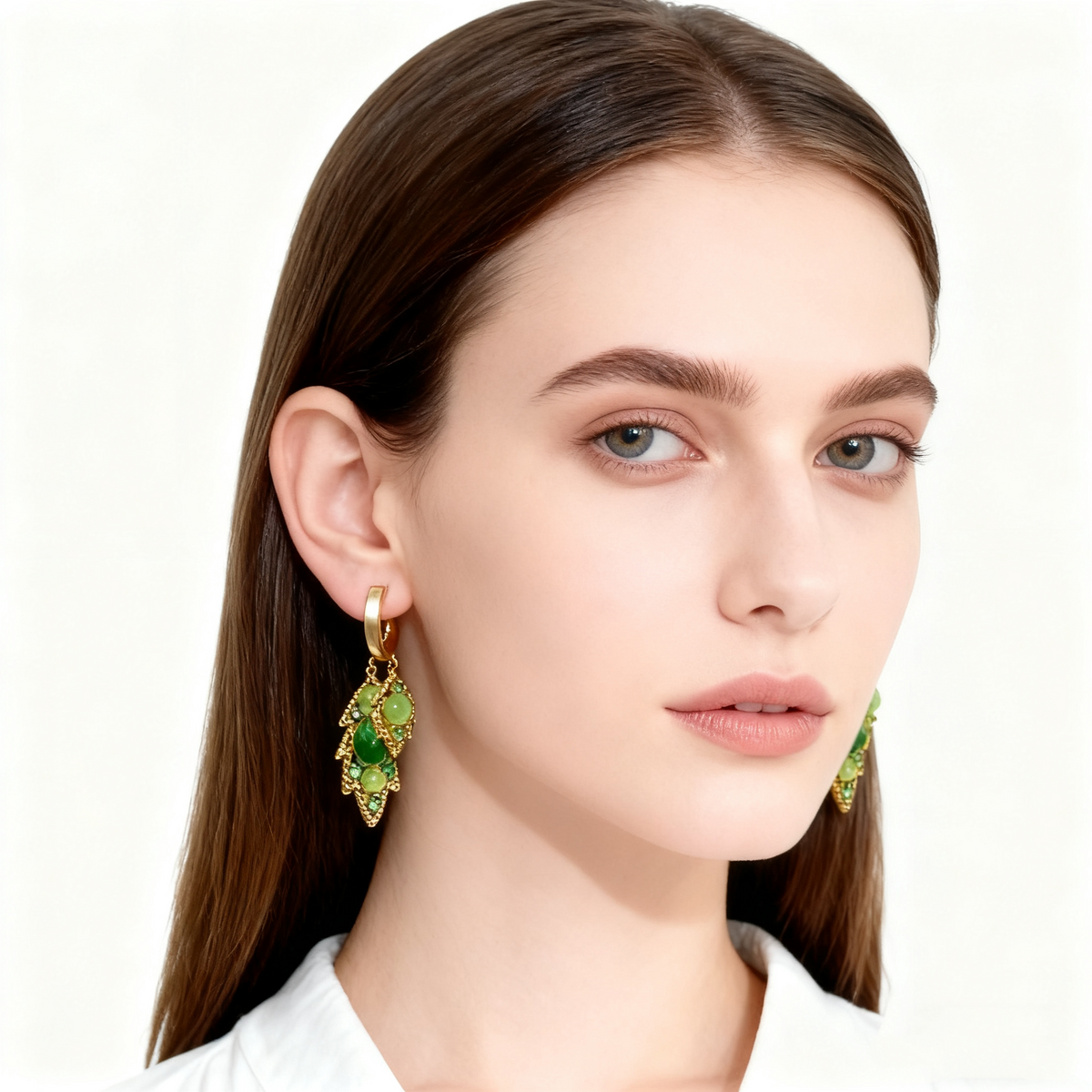 Double Layer Natural Green Crystal Earrings