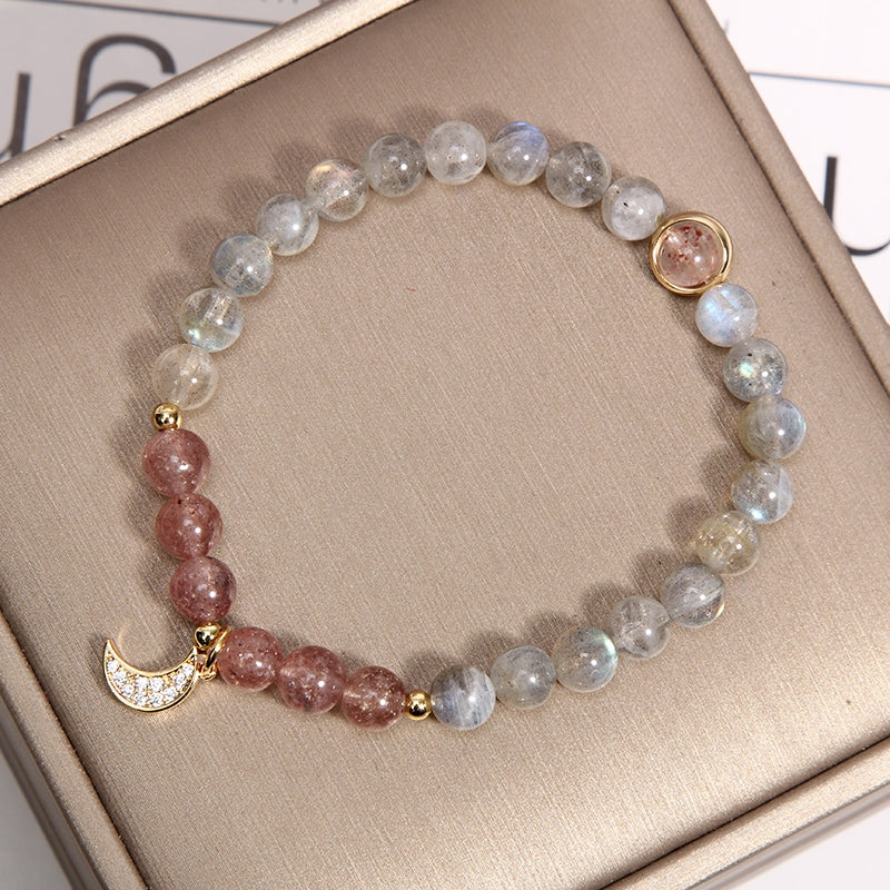 Moon ? Strawberry Crystal Grey Moonstone Bracelet