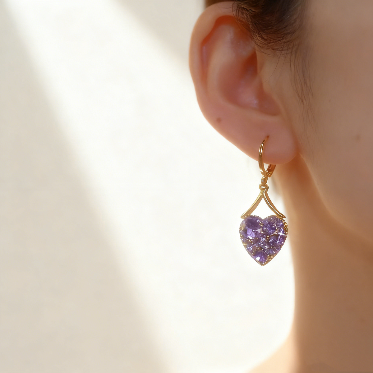 Amethyst Heart Earrings