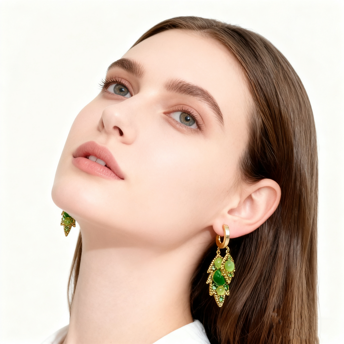 Double Layer Natural Green Crystal Earrings