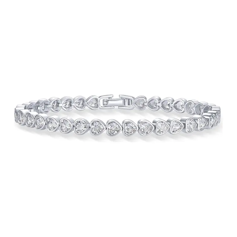 14K Gold-Plated Cubic Zirconia Heart Tennis Bracelet