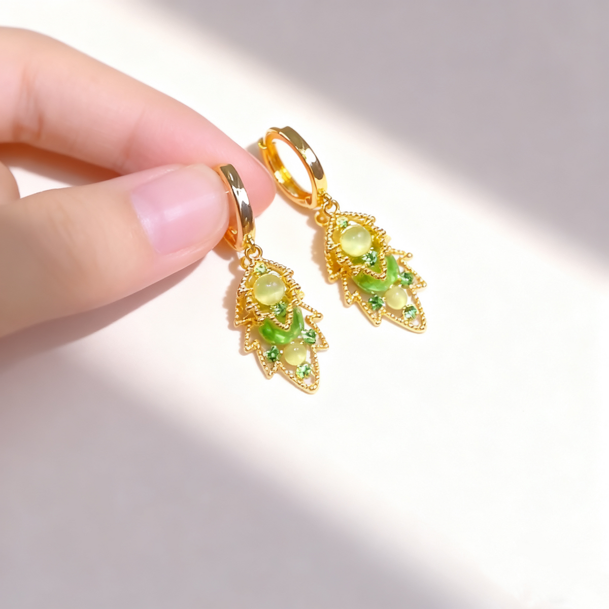 Double Layer Natural Green Crystal Earrings