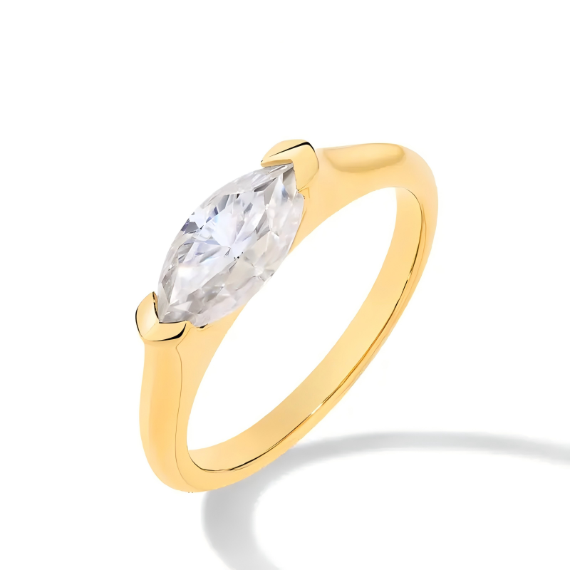 1-Ct Marquise-Cut Solitaire Synthetic Moissanite Ring