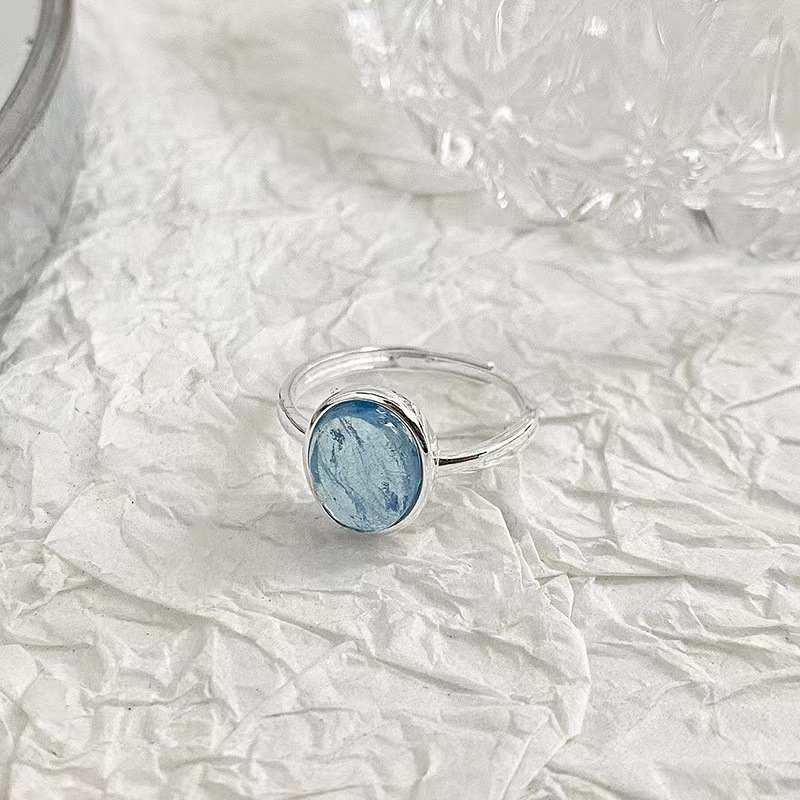S925 Silver Natural Aquamarine Open Ring
