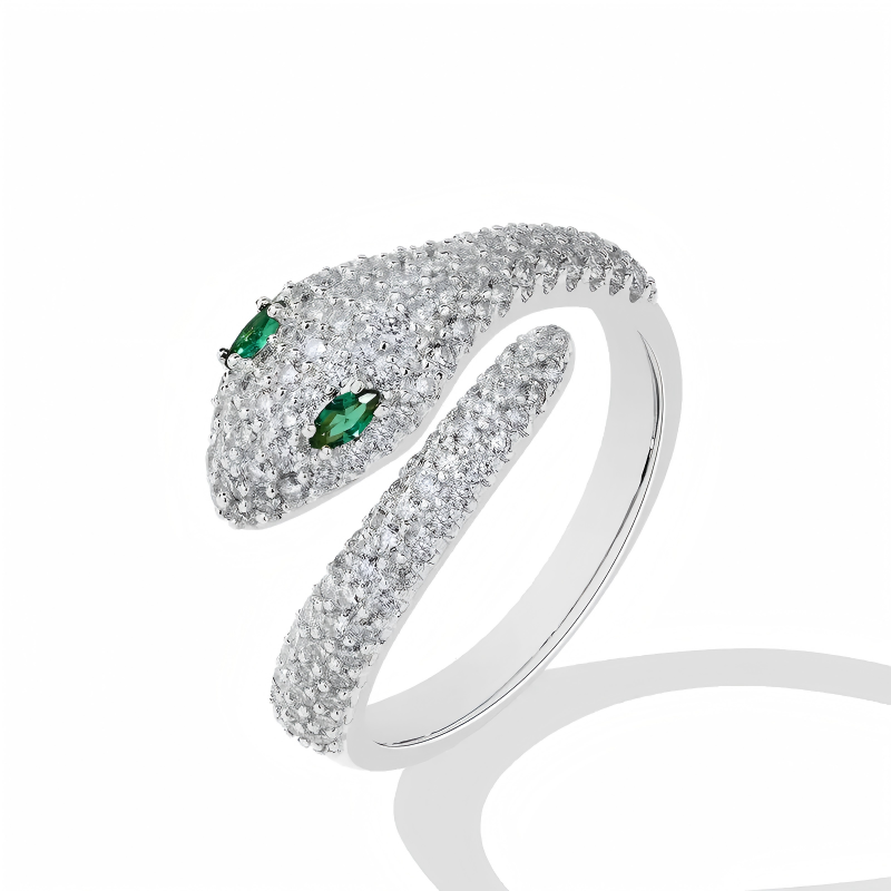 Moissanite and Emerald Snake-Shaped Ring