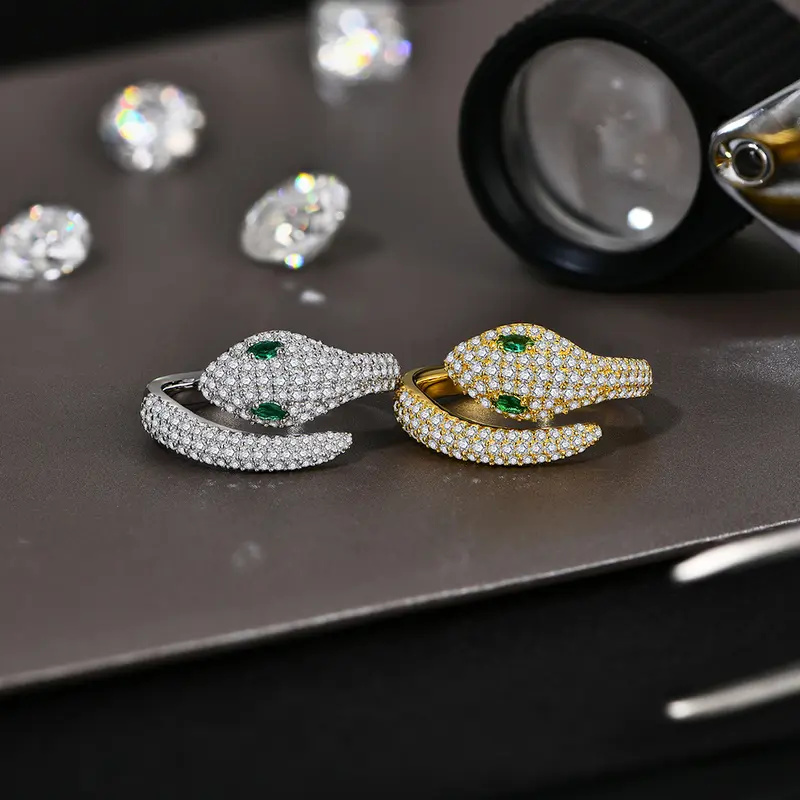Moissanite and Emerald Snake-Shaped Ring